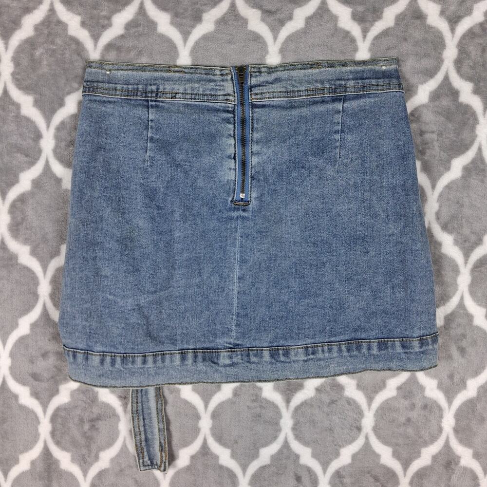 Denim Wrap Skirt Mini Small Blue‎ Cargo Pocket Western Cowgirl Belted - Picture 2 of 8